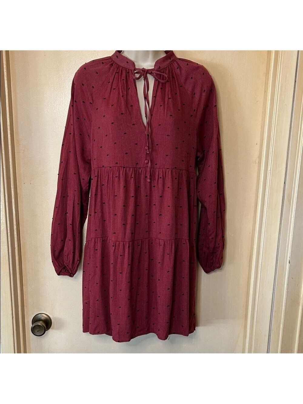 Zara Maroon Swiss Dot Long Sleeve Dress size XS